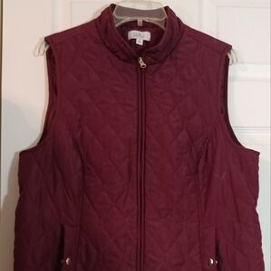 Women Quilted Burgundy Vest by  CROFT & BARROW Size XL Zips